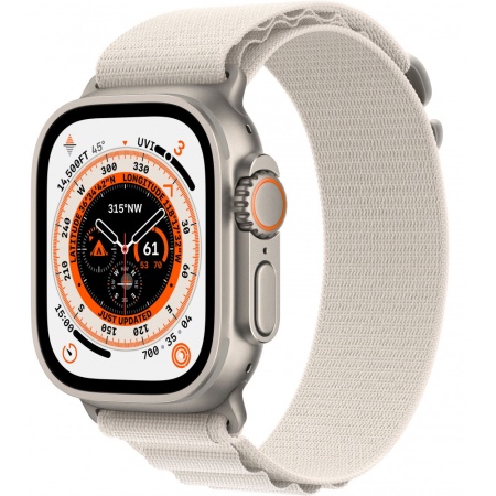 Apple Watch Ultra GPS + Cellular, 49 мм, корпус из титана, ремешок Alpine цвета «сияющая звезда», размер S (MQFQ3)