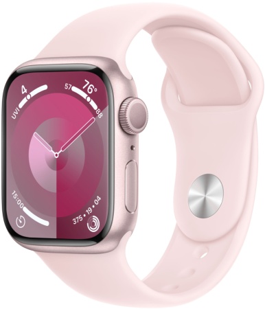 Apple Watch Series 9, 41 мм, корпус из алюминия розового цвета, спортивный ремешок нежно-розового цвета, размер S/M MR933Q
