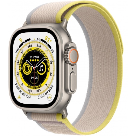 Apple Watch Ultra GPS + Cellular, 49 мм, корпус из титана, ремешок Trail желтого/бежевого цвета, размер M\L (MQFU3)
