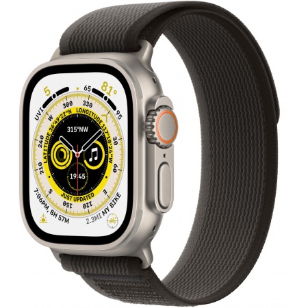 Apple Watch Ultra GPS + Cellular, 49 мм, корпус из титана, ремешок Trail черного/серого цвета, размер S\M (MQFW3)