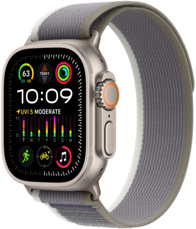 Apple Watch Ultra 2 GPS + Cellular, 49 мм, корпус из титана, ремешок Trail зеленого/серого цвета,размерM/L