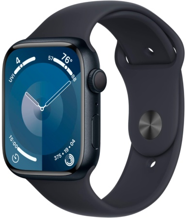 Apple Watch Series 9, 41 мм, корпус из алюминия цвета «тёмная ночь», спортивный ремешок цвета «тёмная ночь», размер S/M MR8W3Q