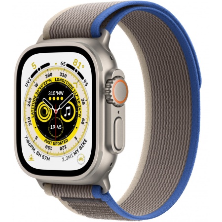 Apple Watch Ultra GPS + Cellular, 49 мм, корпус из титана, ремешок Trail синего/серого цвета, размер M\L (MQFV3)