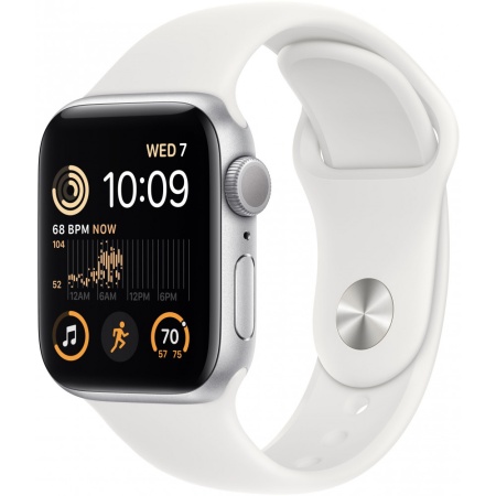 Apple Watch SE 2 GPS 40mm (корпус - серебристый, спортивный ремешок белого цвета) (MNJV3)